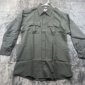First Class Polyester Uniform Long Sleeve Button Up Shirt L 16-16.5 Green
